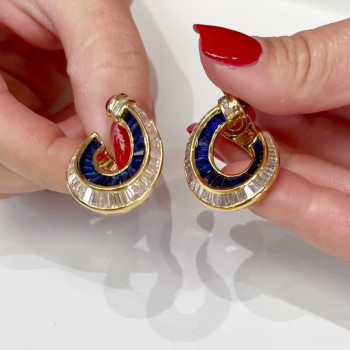 10ctw White and Blue Sapphire Art-deco No Piercings Ear Clips