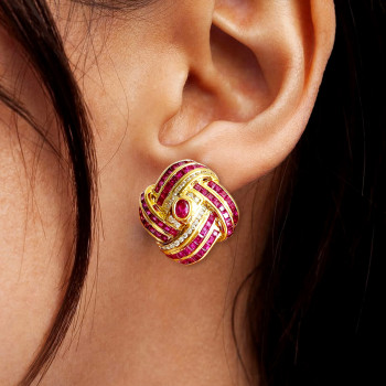 5ctw Channel-set Ruby Vintage Statement Stud Earrings
