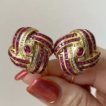 5ctw Channel-set Ruby Vintage Statement Stud Earrings