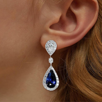 4ct Pear Shape Sapphire Drop Earrings