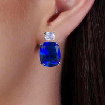 32ctw Cushion Cut Sapphire or  Aquamarine Drop Earrings