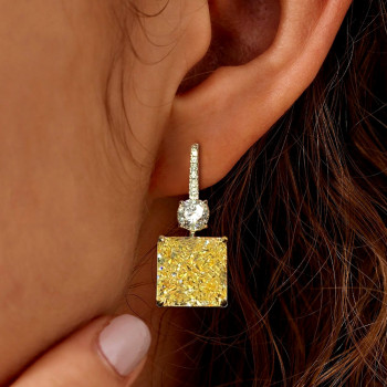 Radiant Cut Yellow Sapphire Drop Earrings