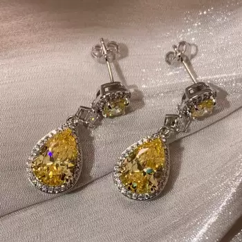 5ct Pear Cut Yellow Sapphire Drop Earrings