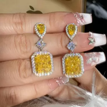 14ctw Halo Radiant and Pear Cut Yellow Sapphire Drop Earrings