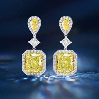 7.5ct Radiant Cut Yellow Sapphire Dangle Earrings