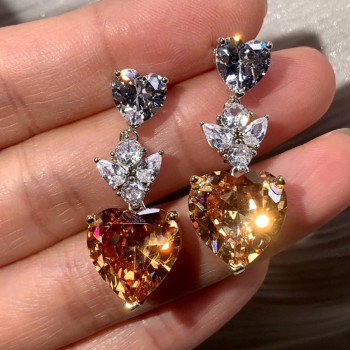 22ctw Heart Cut Champagne Sapphire Drop Earrings