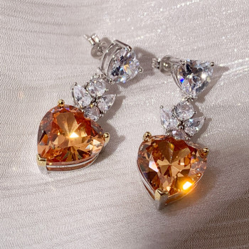 22ctw Heart Cut Champagne Sapphire Drop Earrings