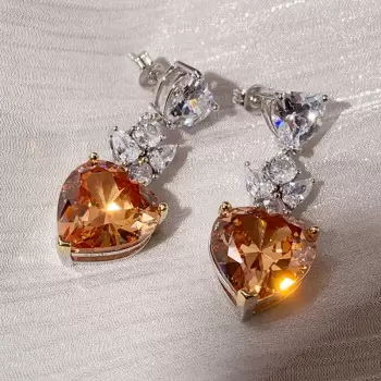 22ctw Heart Cut Champagne Sapphire Drop Earrings