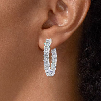 9ctw Princess Cut White Sapphire Classic Hoop Earrings