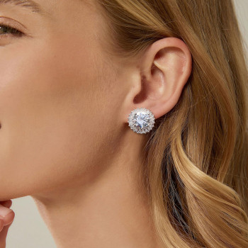 Halo Round Cut White Sapphire Stud Earrings