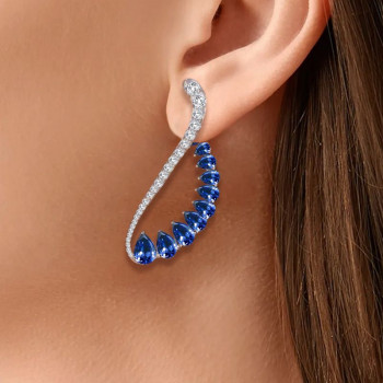 7.95ct Pear Cut Blue Sapphire Cuff Earrings