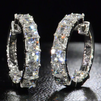 9ctw Asscher Cut White Sapphire Hoop Earrings