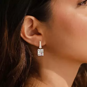 6.7ct Radiant Cut White Sapphire Drop Earrings