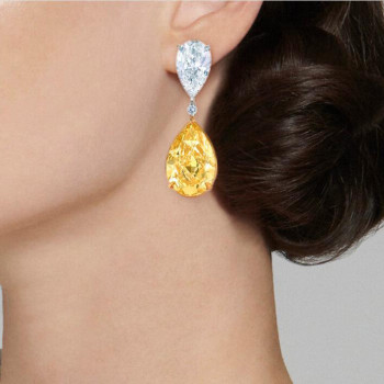 15ctw Pear Cut Yellow Sapphire Drop Earrings