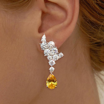 Pear Cut Yellow Sapphire Cluster Drop Earrings
