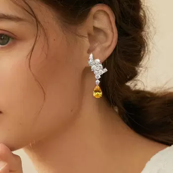Pear Cut Yellow Sapphire Cluster Drop Earrings