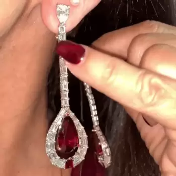 3.5ctw Halo Pear Cut Ruby Drop Earrings