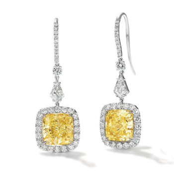 5.5ct Cushion Cut Yellow Sapphire Halo Drop Earrings