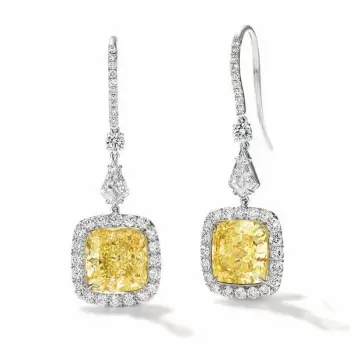 5.5ct Cushion Cut Yellow Sapphire Halo Drop Earrings