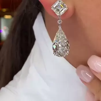 23.36CTW Pear Cut White Sapphire Drop Earrings