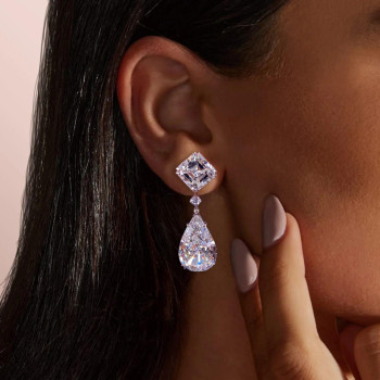23.36CTW Pear Cut White Sapphire Drop Earrings