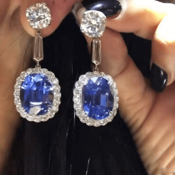 6.5ct Oval Cut Blue Sapphire Halo Drop Earrings