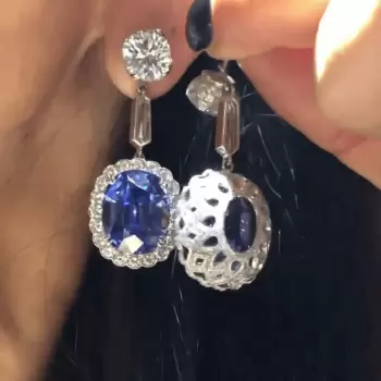 6.5ct Oval Cut Blue Sapphire Halo Drop Earrings