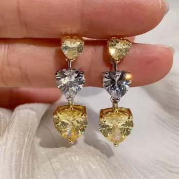12ctw Heart Cut Yellow & White Sapphire Drop Earrings