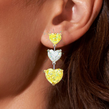 12ctw Heart Cut Yellow & White Sapphire Drop Earrings