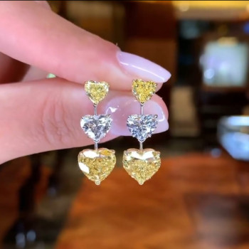 12ctw Heart Cut Yellow & White Sapphire Drop Earrings