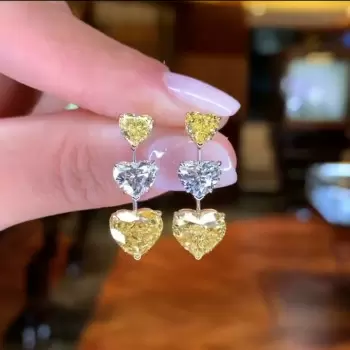 12ctw Heart Cut Yellow & White Sapphire Drop Earrings