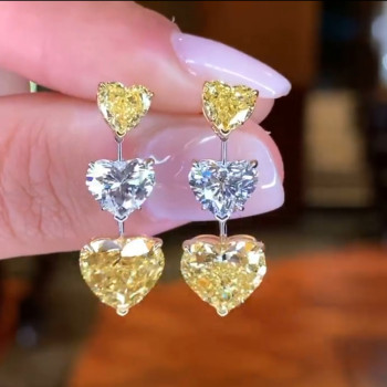 12ctw Heart Cut Yellow & White Sapphire Drop Earrings