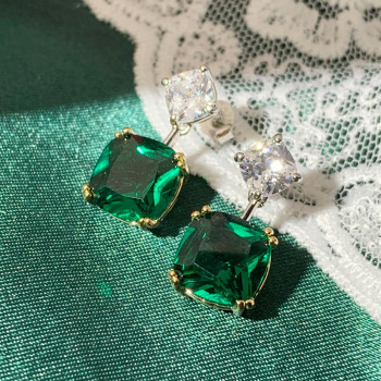 13.6ctw Cushion Cut Emerald Drop Earrings