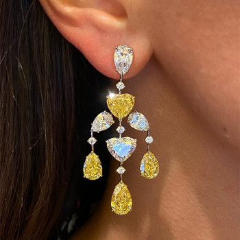 Yellow & White Sapphire Chandelier Statement Earrings