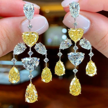 Yellow & White Sapphire Chandelier Statement Earrings