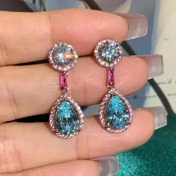 7ctw Pink HaloPear Cut Aquamarine Drop Earrings
