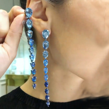 5.75ct Pear Cut Blue Sapphire Drop Earrings