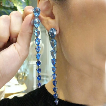 5.75ct Pear Cut Blue Sapphire Drop Earrings