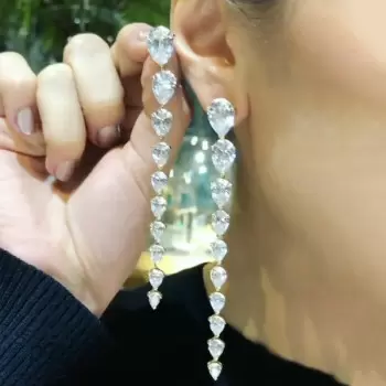 5.75ct Pear Cut White Sapphire Drop Earrings