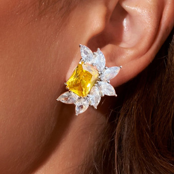 7ctw Radiant Cut Yellow Sapphire Cluster Stud Earrings