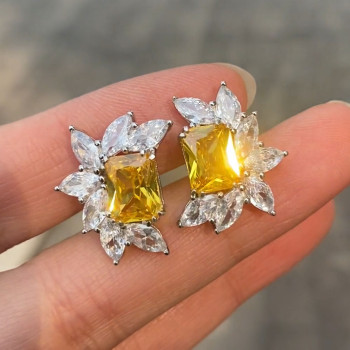 7ctw Radiant Cut Yellow Sapphire Cluster Stud Earrings