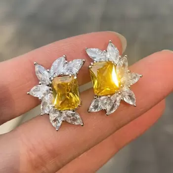 7ctw Radiant Cut Yellow Sapphire Cluster Stud Earrings