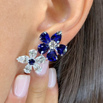 12.55ct Luminous Sapphire Floral Cluster Earclips