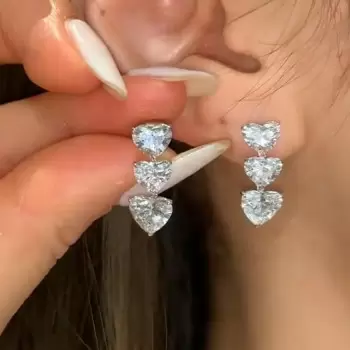 7ctw Three Heart White Sapphire Dangle Earrings