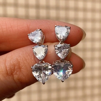 7ctw Three Heart White Sapphire Dangle Earrings