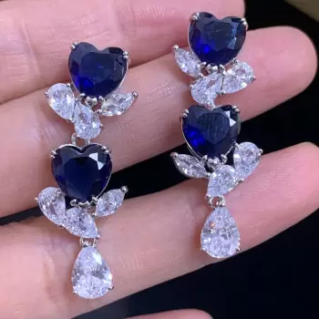 Blue and White White Sapphire Drop Earrings