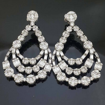 Emerald&Round Cut White Sapphire Drop Earrings