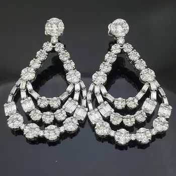Emerald&Round Cut White Sapphire Drop Earrings
