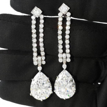 Pear Cut White Sapphire Drop Earrings