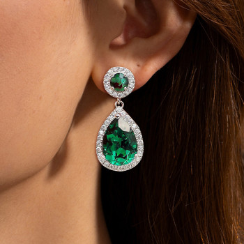 7.5ct Pear Cut Emerald Halo Drop Earrings